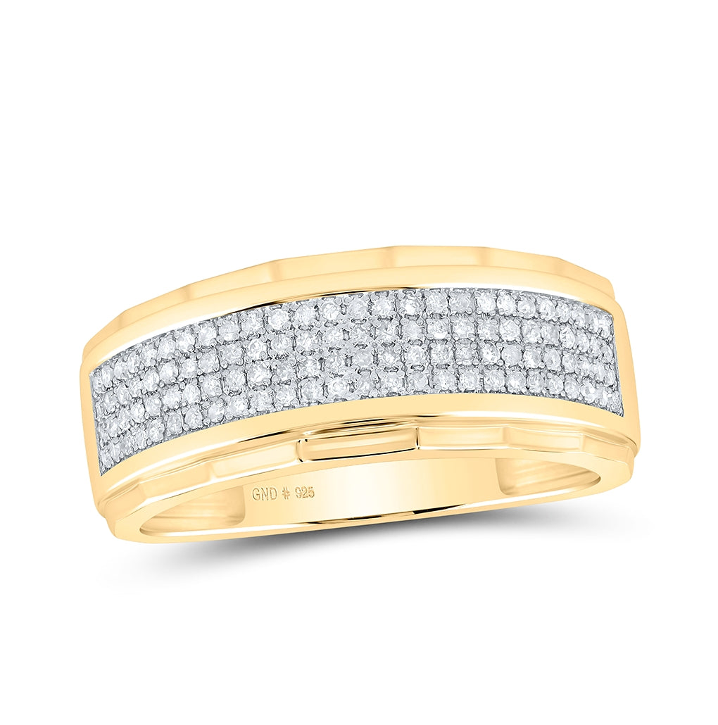 Yellow-tone Sterling Silver Mens Round Diamond Band Ring 1/3 Cttw