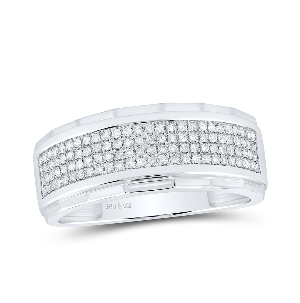 Sterling Silver Mens Round Diamond Band Ring 1/3 Cttw, Mens Size: 7-13