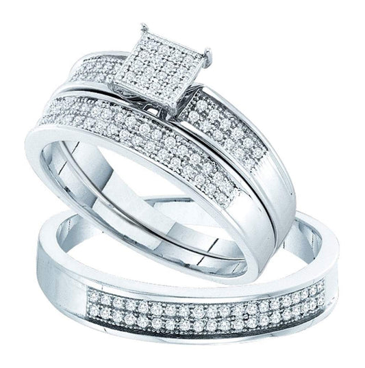 Sterling Silver His Hers Round Diamond Cluster Matching Wedding Set 1/3 Cttw, Womens Size: 5-10, Mens Size: 7-13