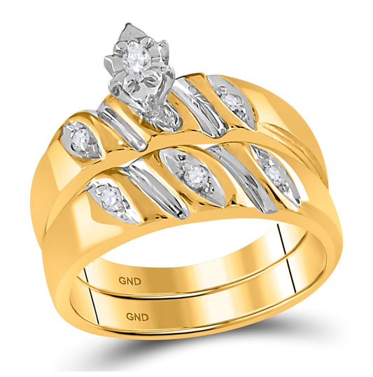 10kt Yellow Gold His Hers Marquise Diamond Solitaire Matching Bridal Wedding Ring Band Set 1/6 Cttw