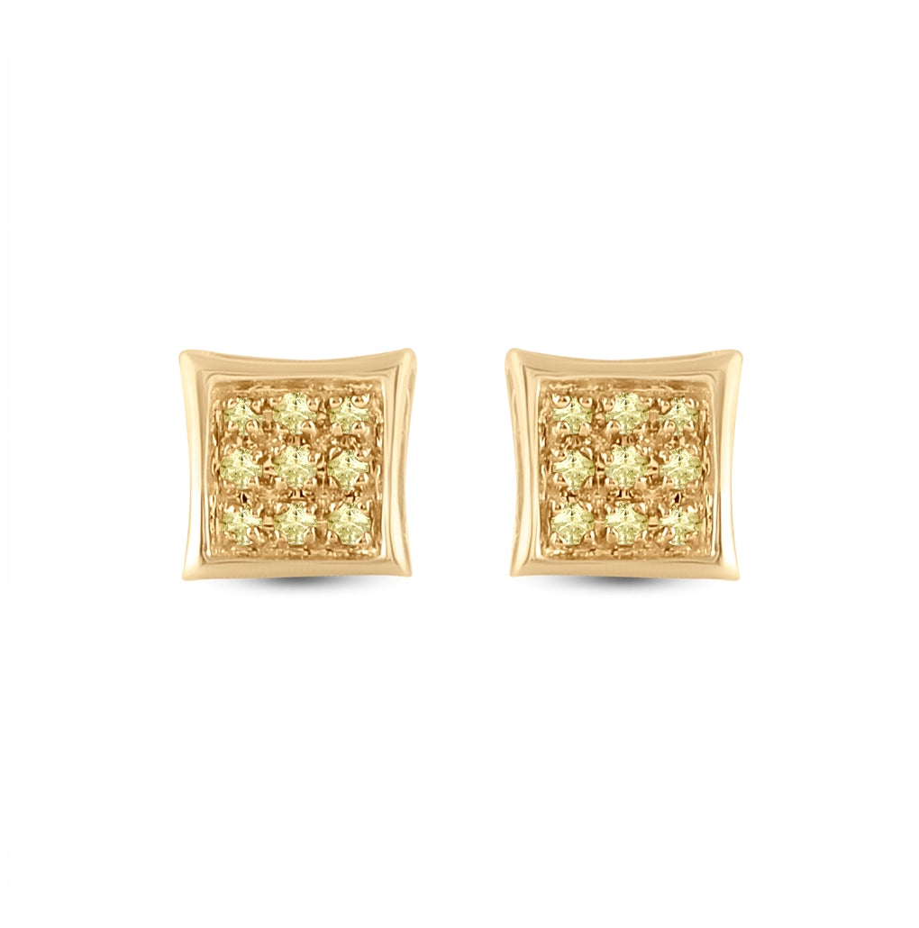 10K Yellow Gold Round Yellow Color Enhanced Diamond Square Earrings 1/20 Cttw