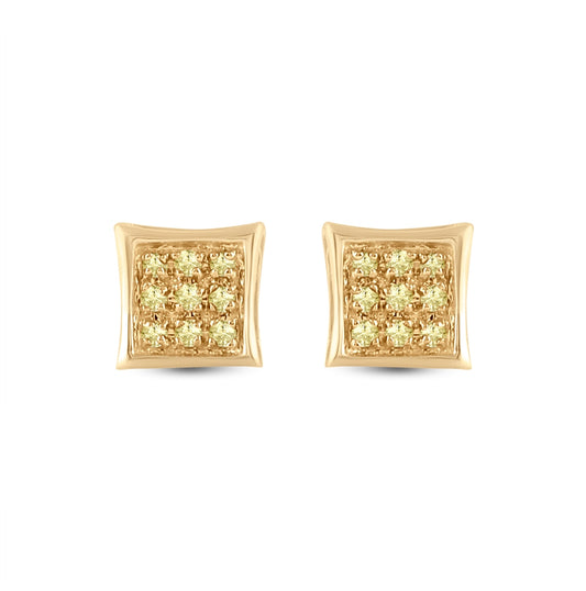 10K Yellow Gold Round Yellow Color Enhanced Diamond Square Earrings 1/20 Cttw