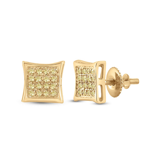 10K Yellow Gold Round Yellow Color Enhanced Diamond Square Earrings 1/10 Cttw, Length: 0.26 In, Width: 0.26 In