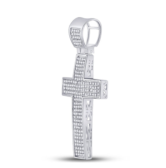 Sterling Silver Mens Round Diamond Cross Charm Pendant 1/2ctw