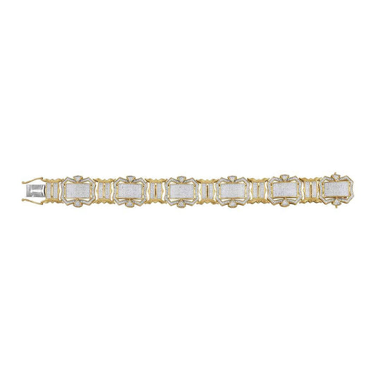 10K Yellow Gold Mens Round Diamond Big Look Fashion Bracelet 3-1/5 Cttw