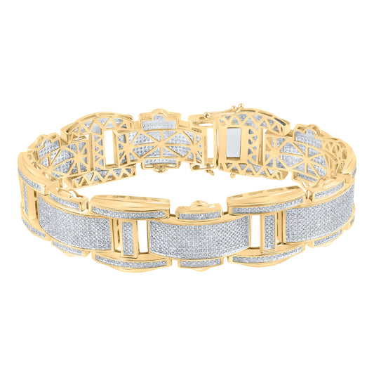 10K Yellow Gold Mens Round Diamond Link Bracelet 4-1/2ctw