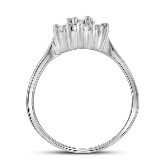 Sterling Silver Womens Round Diamond Illusion-set Flower Cluster Ring 1/10 Cttw, Womens Size: 5-10