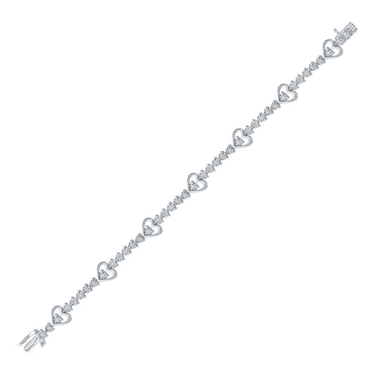 Sterling Silver Womens Round Diamond Heart Tennis Bracelet 1/2 Cttw