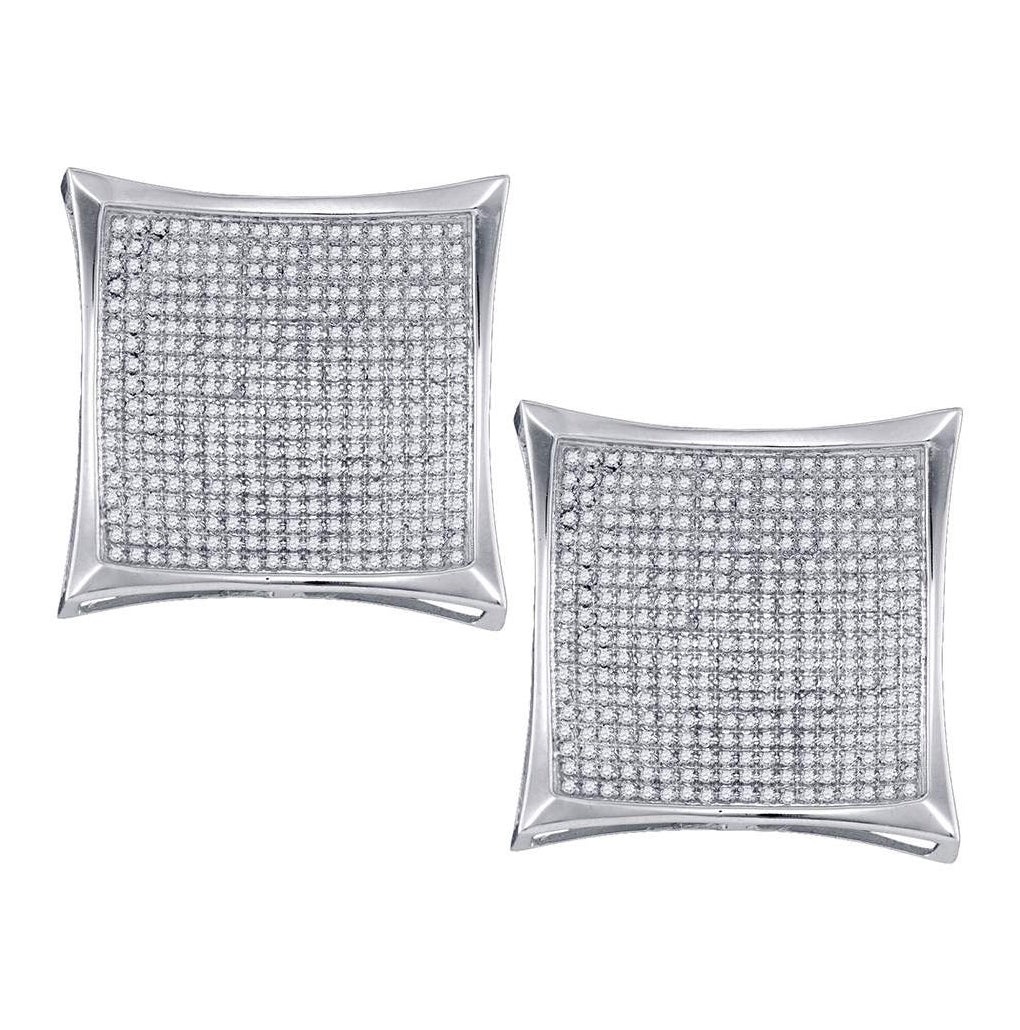 10kt White Gold Womens Round Diamond Square Kite Cluster Screwback Earrings 1-7/8 Cttw