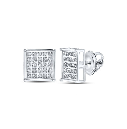 Sterling Silver Unisex Round Diamond Square Earrings 1/6ctw