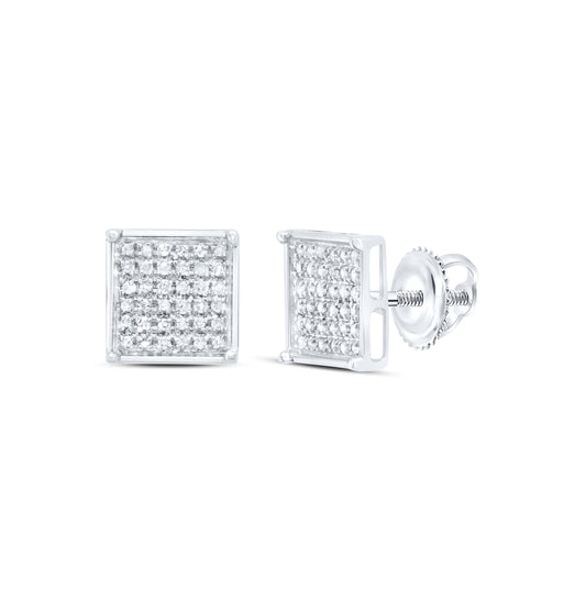 Sterling Silver Or Yellow-tone Sterling Silver Womens Round Diamond Square Earrings