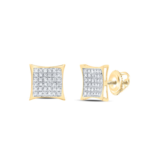 Yellow-tone Sterling Silver Womens Round Diamond Kite Square Earrings 1/4 Cttw, Length: 0.37 In, Width: 0.37 In