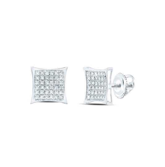 Sterling Silver Round Diamond Kite Square Earrings 1/4ctw, Length: 0.37 Inch Width: 0.37 Inch