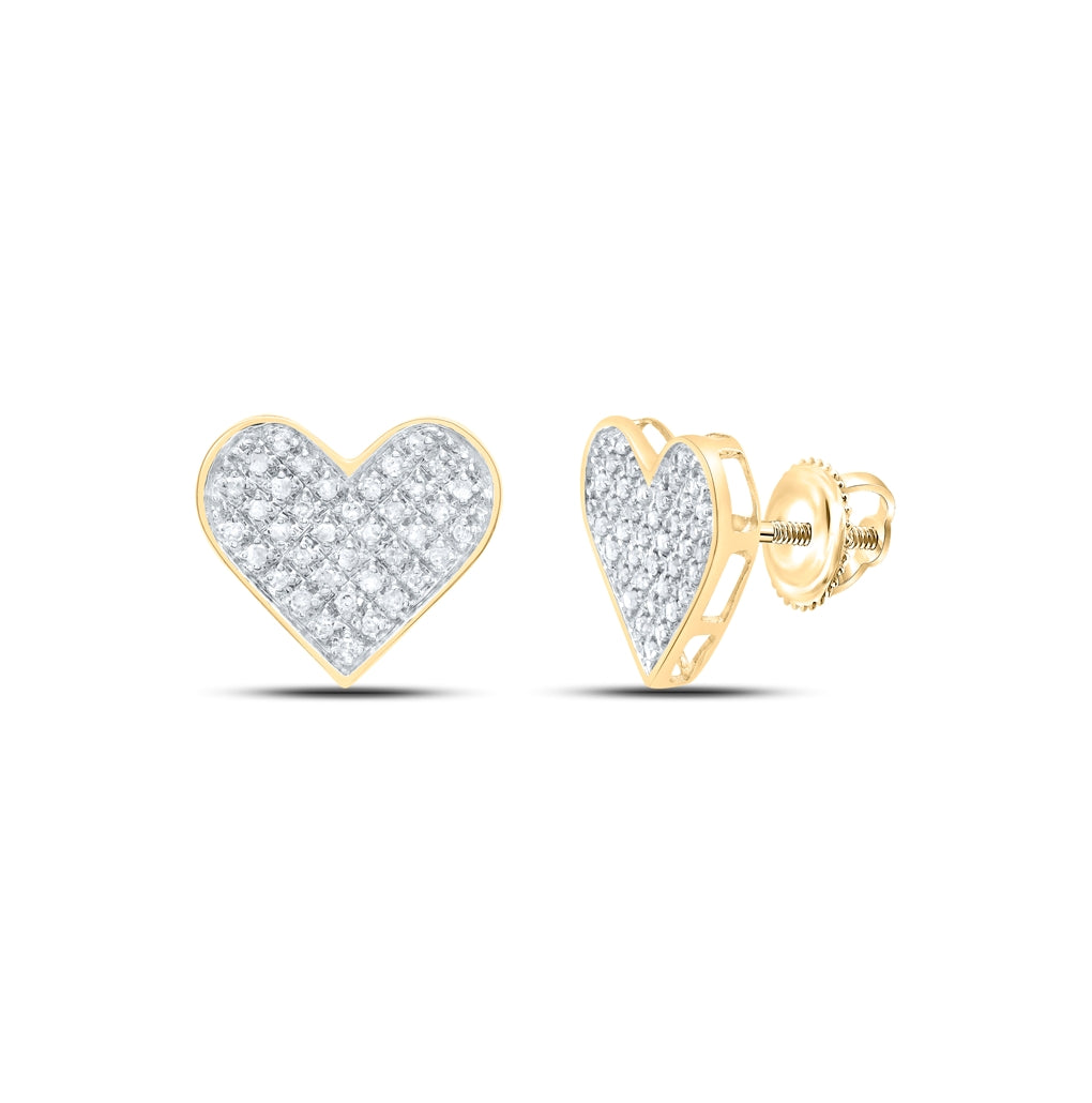 Sterling Silver Or Yellow-tone Sterling Silver Womens Round Diamond Heart Earrings