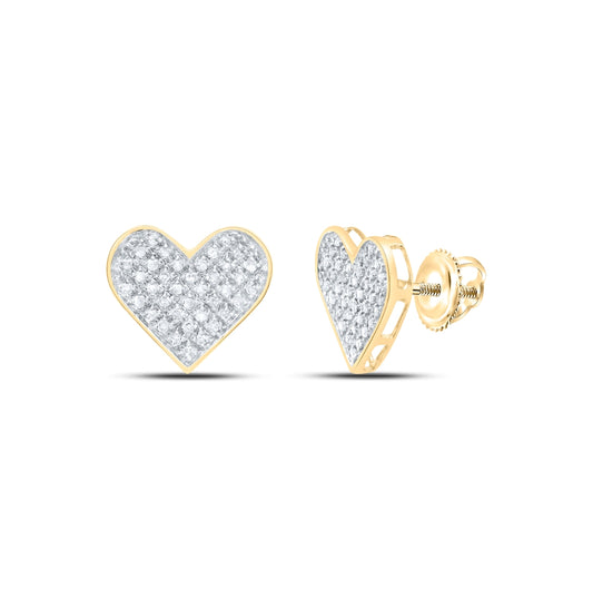 Sterling Silver Or Yellow-tone Sterling Silver Womens Round Diamond Heart Earrings