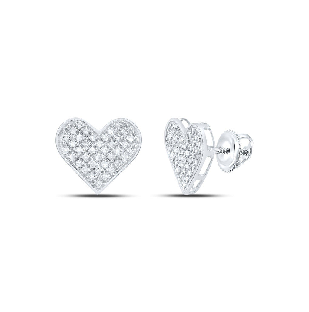 Sterling Silver Or Yellow-tone Sterling Silver Womens Round Diamond Heart Earrings