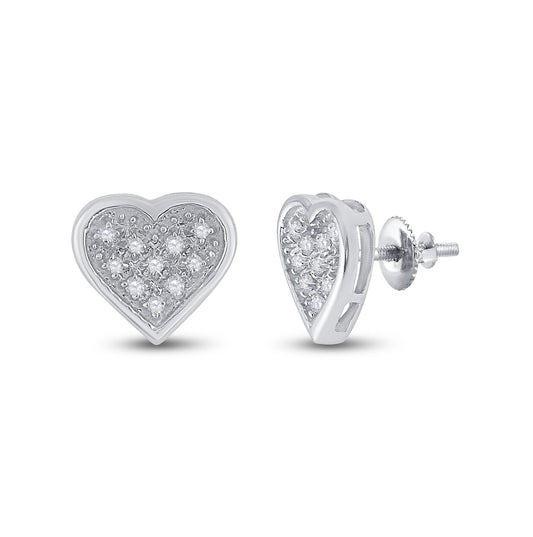 Sterling Silver Womens Round Diamond Heart Earrings 1/20ctw, Length: 0.22 Inch Width: 0.26 Inch