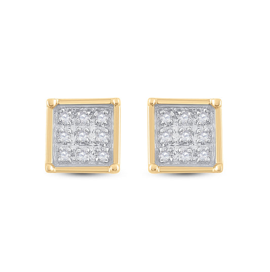 Yellow-tone Sterling Silver Womens Round Diamond Square Earrings 1/20ctw