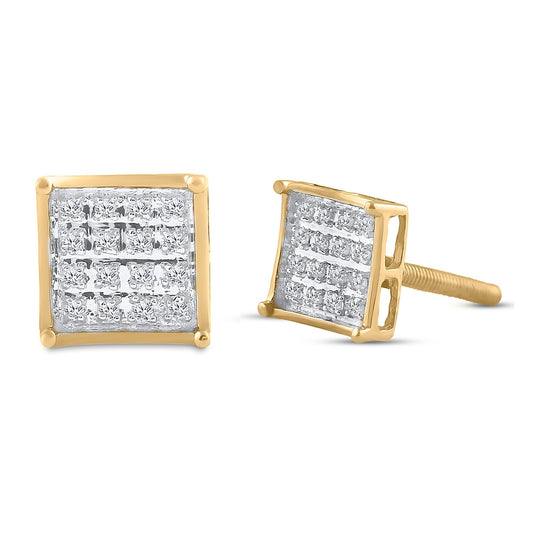 Sterling Silver Or Yellow-tone Sterling Silver Womens Round Diamond Square Cluster Earrings