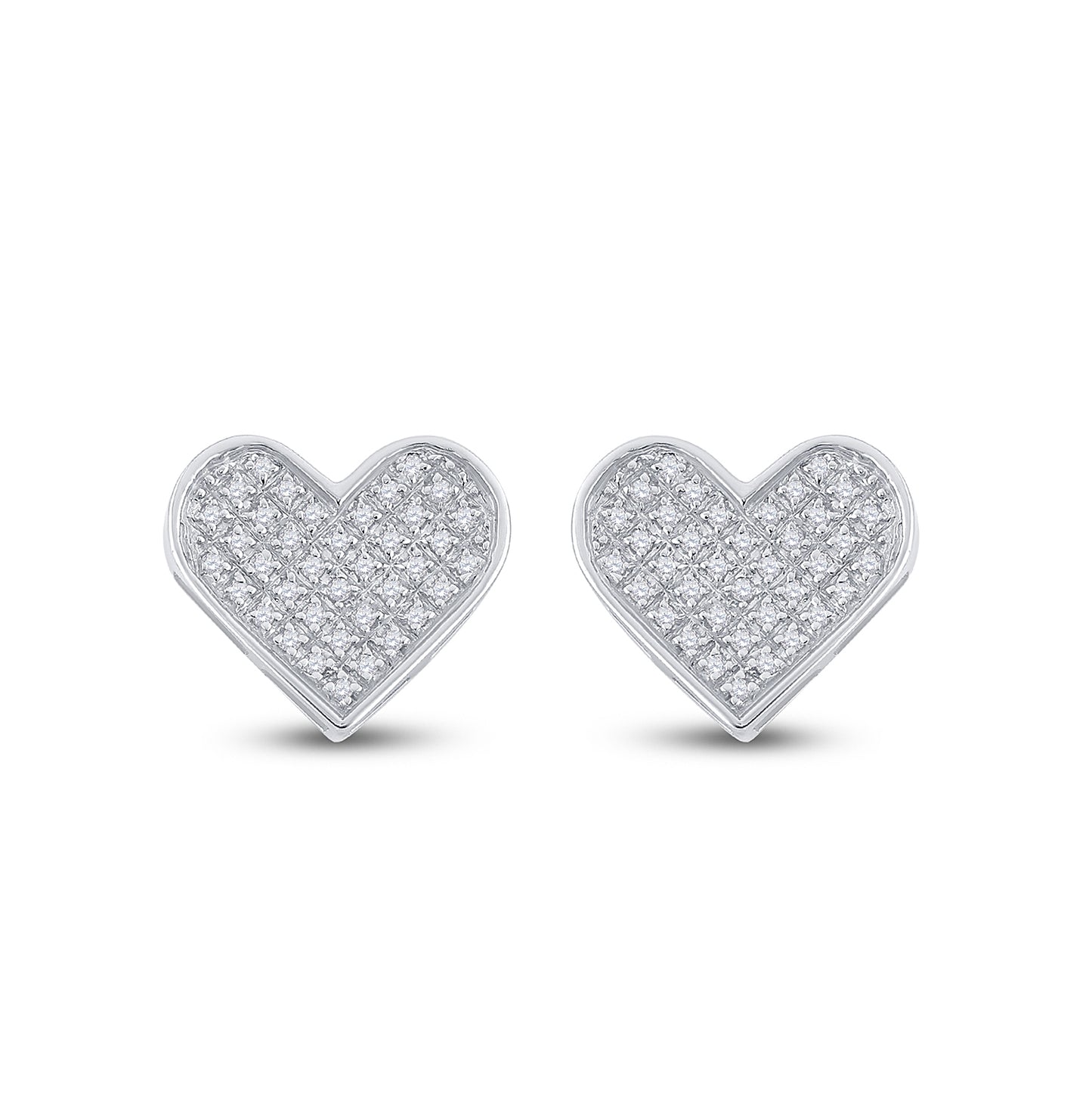 Sterling Silver Womens Round Diamond Heart Earrings 1/10ctw, Length: 0.24 Inch Width: 0.28 Inch