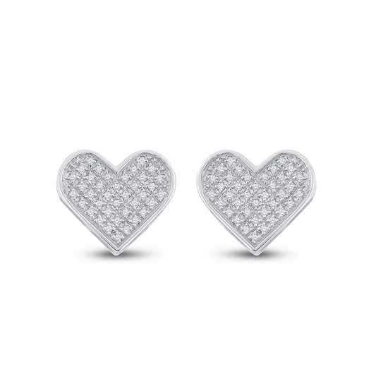 Sterling Silver Womens Round Diamond Heart Earrings 1/10ctw, Length: 0.24 Inch Width: 0.28 Inch