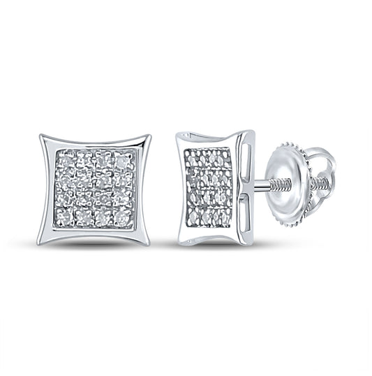 Sterling Silver Womens Round Diamond Square Kite Cluster Earrings 1/10ctw, Length: 0.26 Inch Width: 0.26 Inch
