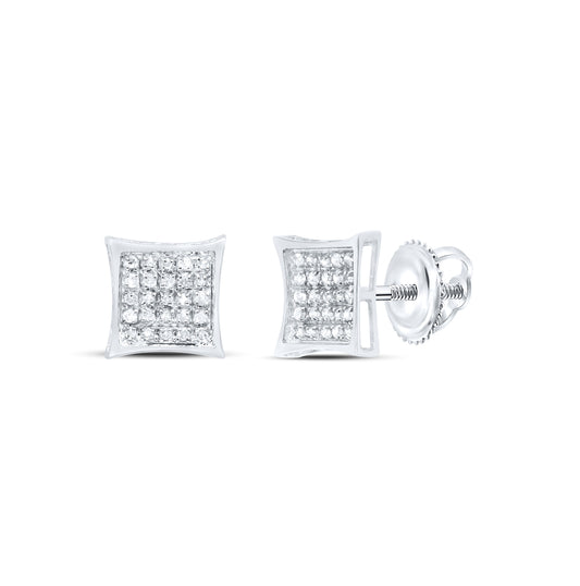 Sterling Silver Womens Round Diamond Kite Square Earrings 1/6 Cttw, Length: 0.3 In, Width: 0.3 In