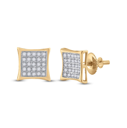 Yellow-tone Sterling Silver Womens Round Diamond Kite Square Earrings 1/6 Cttw, Length: 0.3 In, Width: 0.3 In