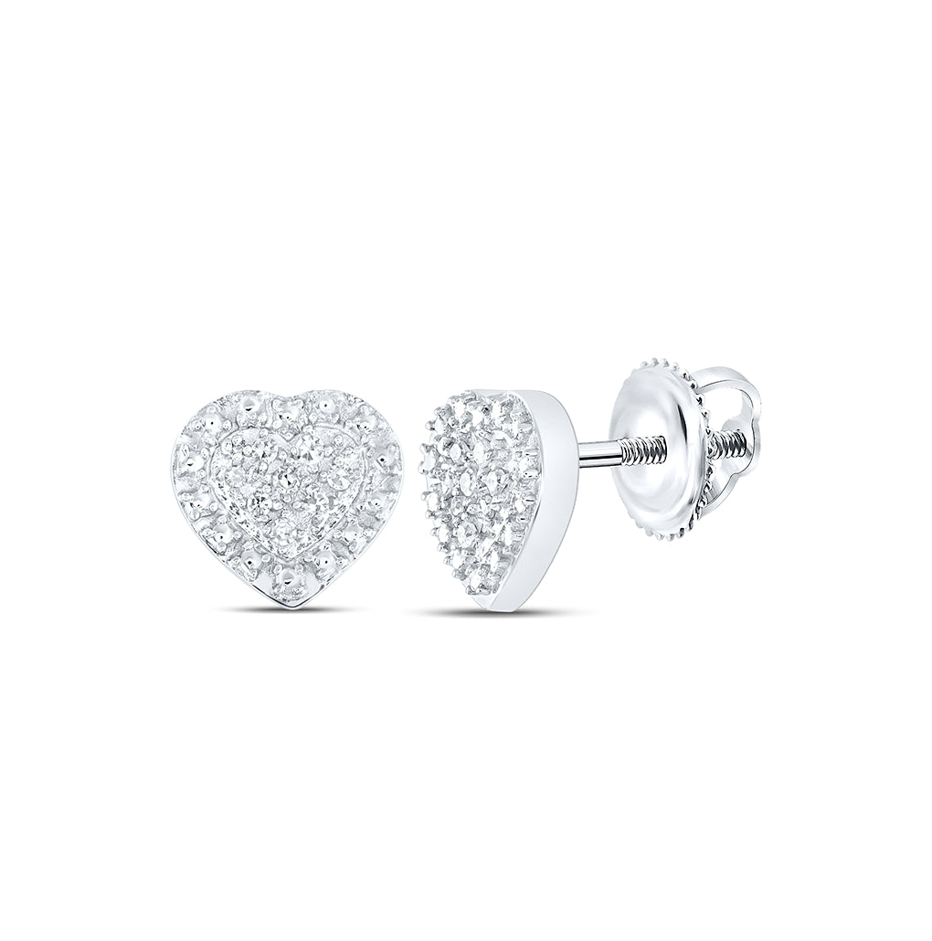 Sterling Silver Womens Round Diamond Heart Earrings 1/20ctw, Length: 0.28 Inch Width: 0.29 Inch
