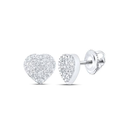 Sterling Silver Womens Round Diamond Heart Earrings 1/20ctw, Length: 0.28 Inch Width: 0.29 Inch