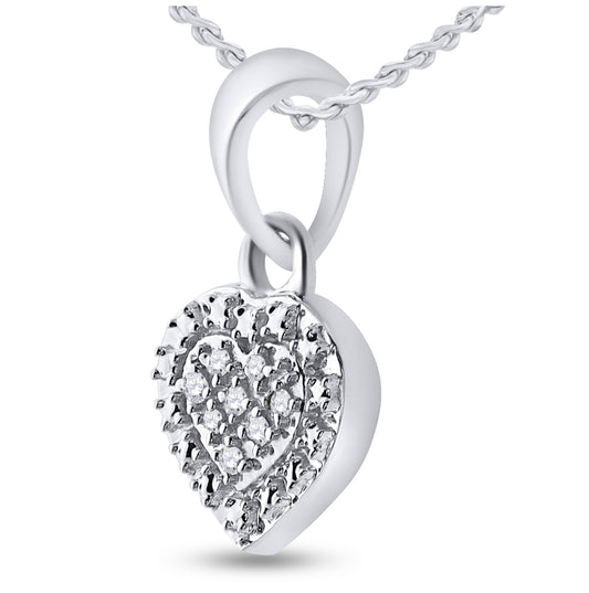 Sterling Silver Womens Round Diamond Heart Pendant .03ctw, Length: 0.53 Inch Width: 0.31 Inch