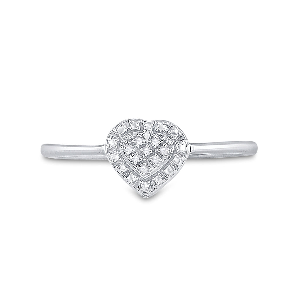 Sterling Silver Womens Round Diamond Heart Ring .03ctw, Womens Size: 5-10