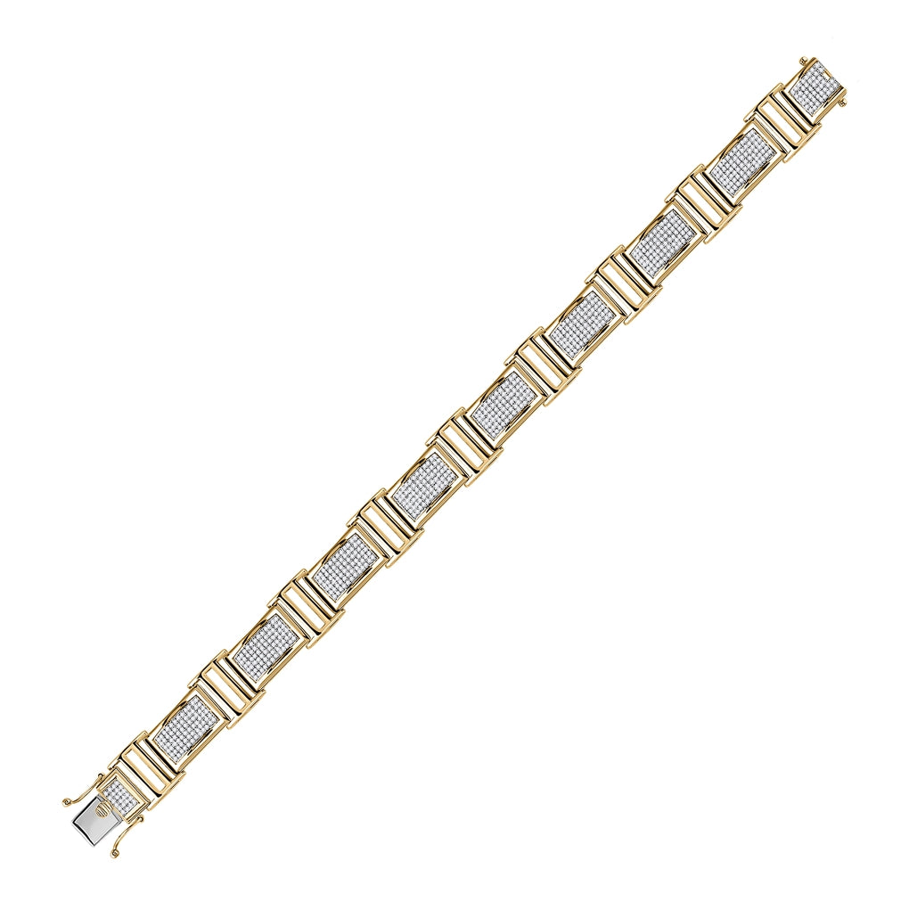 10K Yellow Gold Mens Round Diamond Link Bracelet 2 Cttw