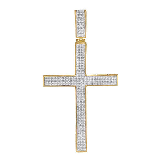 10kt Yellow Gold Mens Round Diamond Roman Cross Charm Pendant 1-7/8 Cttw
