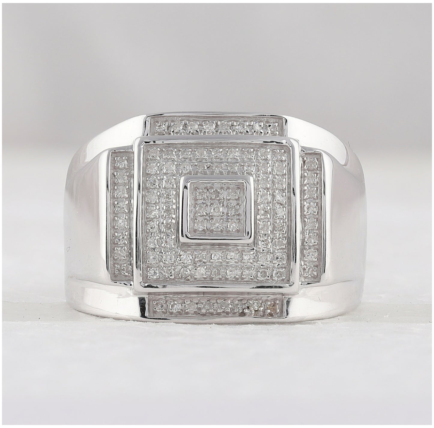 Sterling Silver Mens Round Diamond Square Ring 1/4ctw, Mens Size: 7-13