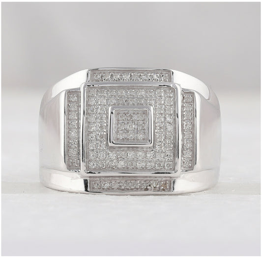 Sterling Silver Mens Round Diamond Square Ring 1/4ctw, Mens Size: 7-13