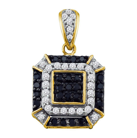 10kt Yellow Gold Womens Round Black Color Enhanced Diamond Square Pendant 1/2 Cttw