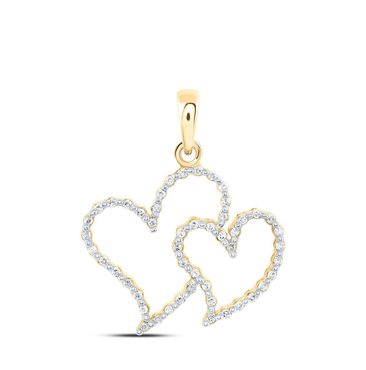 10K Yellow Gold Womens Round Diamond Heart Pendant 1/6 Cttw, Length: 0.98 In, Width: 0.79 In