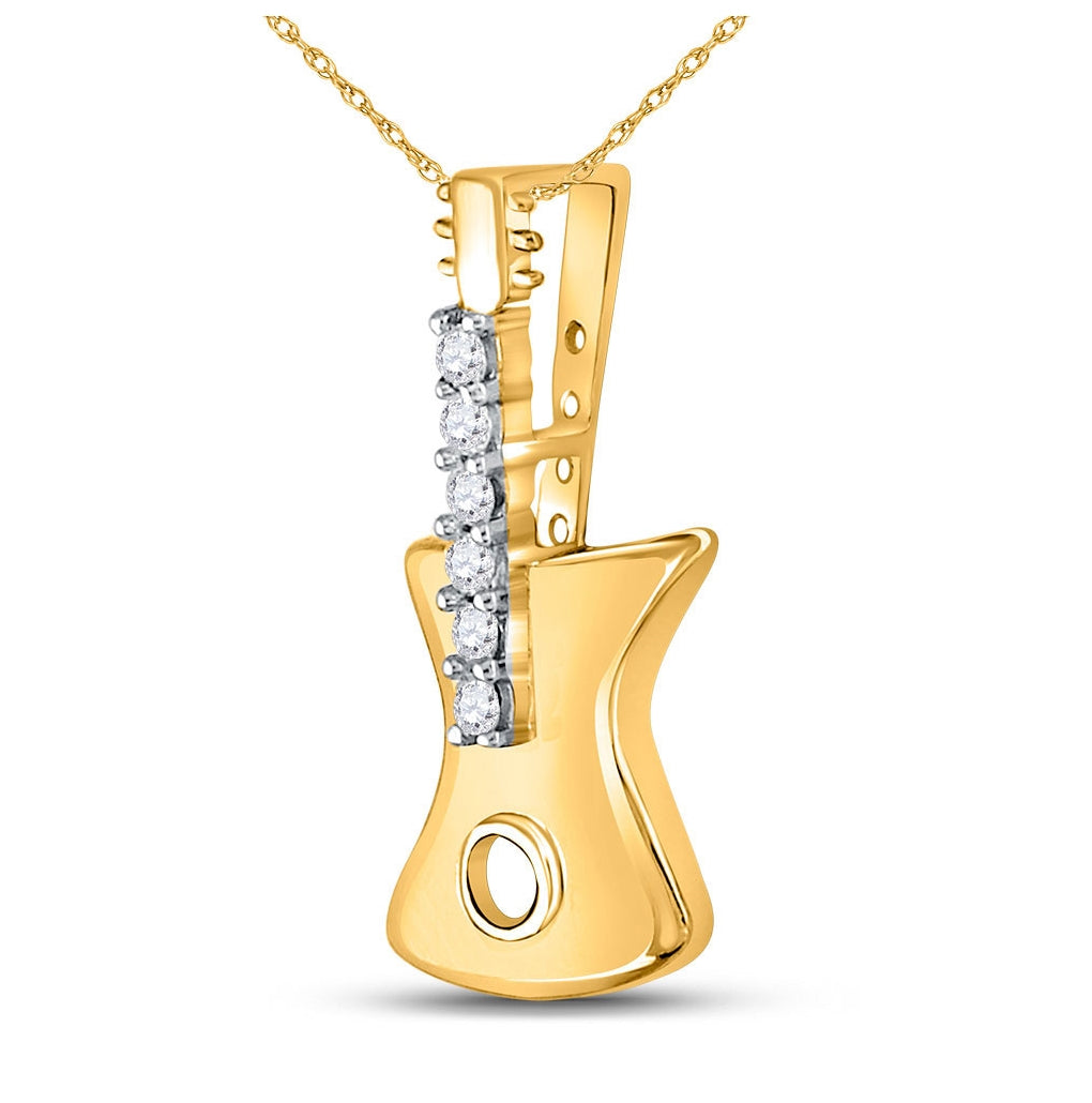 10K Yellow Gold Womens Round Diamond Electric Guitar Music Instrument Pendant 1/20 Cttw, Length: 0.66 In, Width: 0.32 In