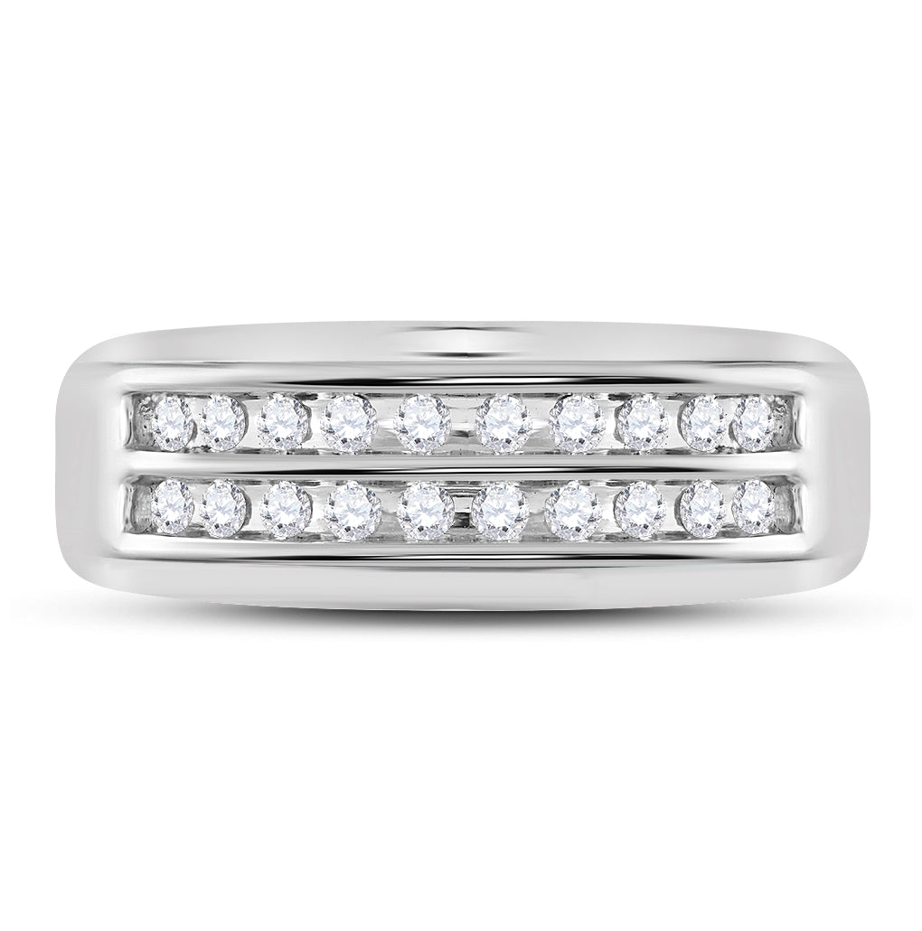 10K White Gold Mens Round Diamond Wedding 2-Row Band Ring 1/4 Cttw, Mens Size: 7-13