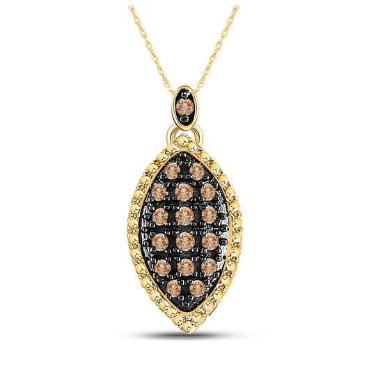 10kt Yellow Gold Womens Round Brown Diamond Cluster Pendant 1/5 Cttw