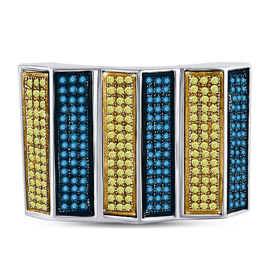 Sterling Silver 7/8ct Diamond Blue Micro-pave Mens Ring