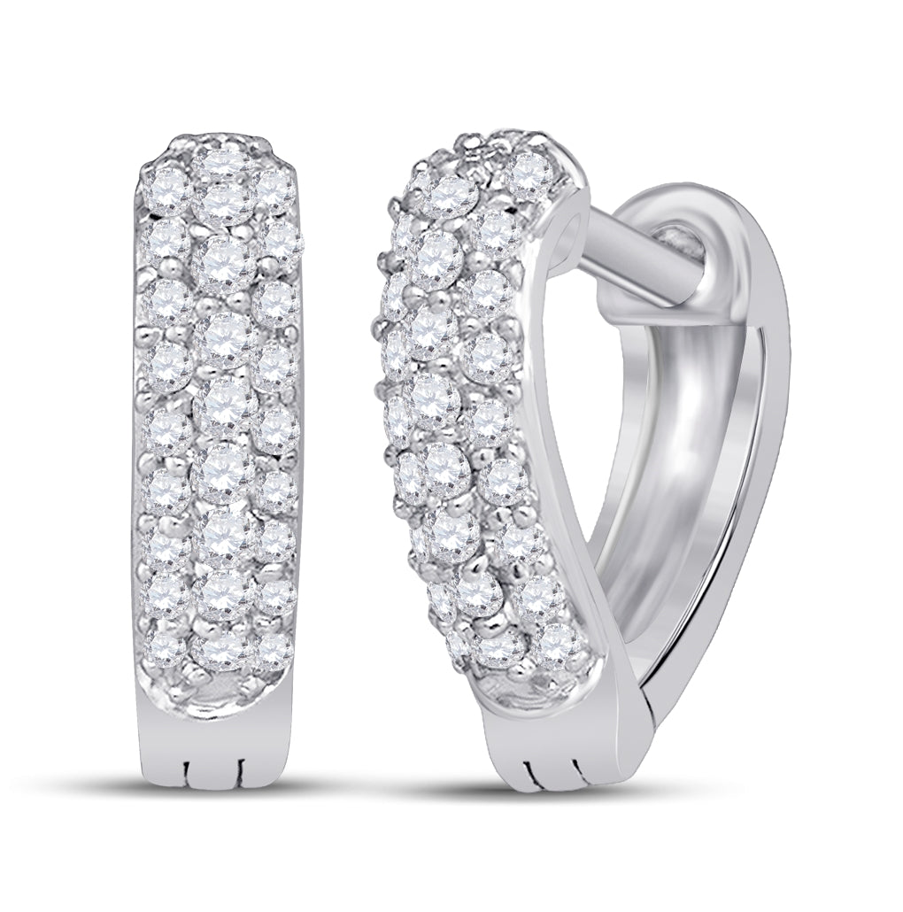 10K White Gold Womens Round Pave-set Diamond Heart Huggie Hoop Earrings 1/5 Cttw, Length: 0.39 In, Width: 0.12 In