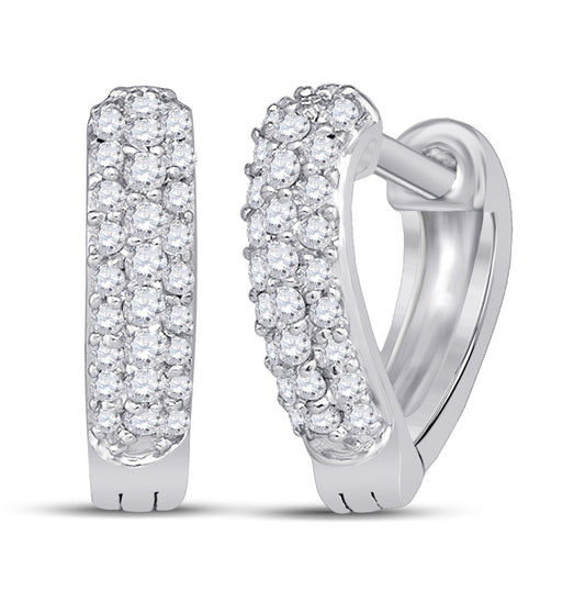 10K White Gold Womens Round Pave-set Diamond Heart Huggie Hoop Earrings 1/5 Cttw, Length: 0.39 In, Width: 0.12 In
