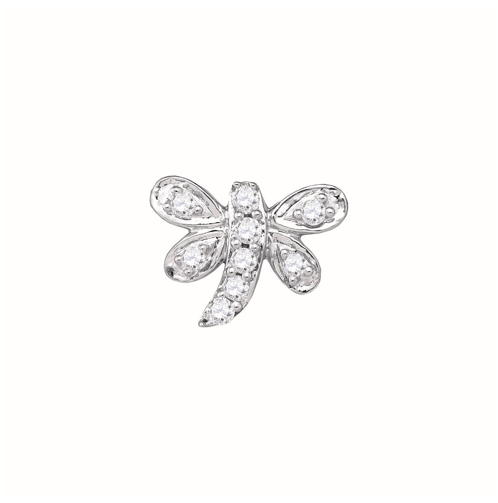 10K White Gold Womens Round Diamond Dragonfly Earrings 1/8 Cttw, Length: 0.28 In, Width: 0.35 In