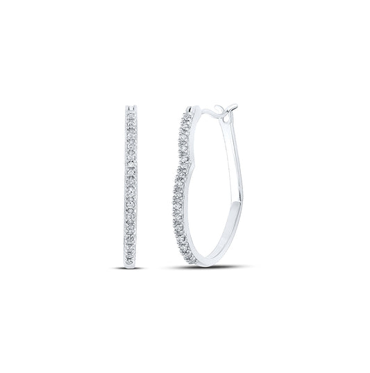 10K White Gold Womens Round Diamond Heart Hoop Earrings 1/8 Cttw, Length: 0.79 In, Width: 0.04 In