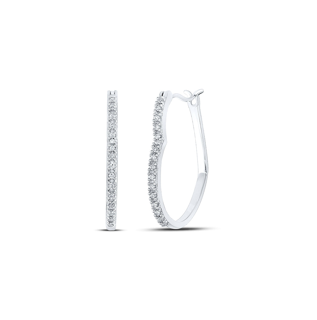 10K White Gold Womens Round Diamond Heart Hoop Earrings 1/8 Cttw, Length: 0.79 In, Width: 0.04 In
