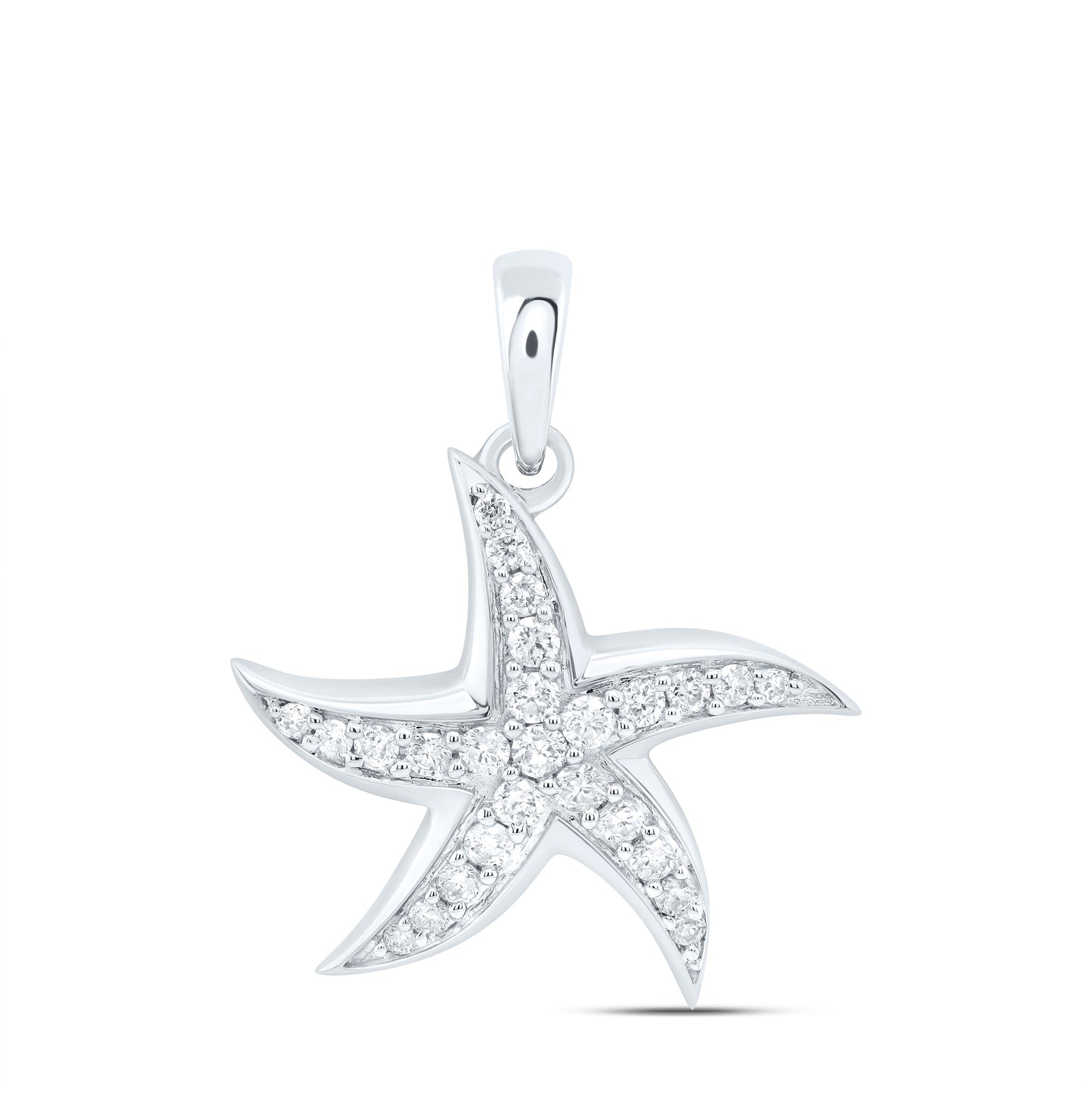 10K White Gold Womens Round Diamond Starfish Nautical Pendant 1/4 Cttw, Length: 0.79 In, Width: 0.67 In