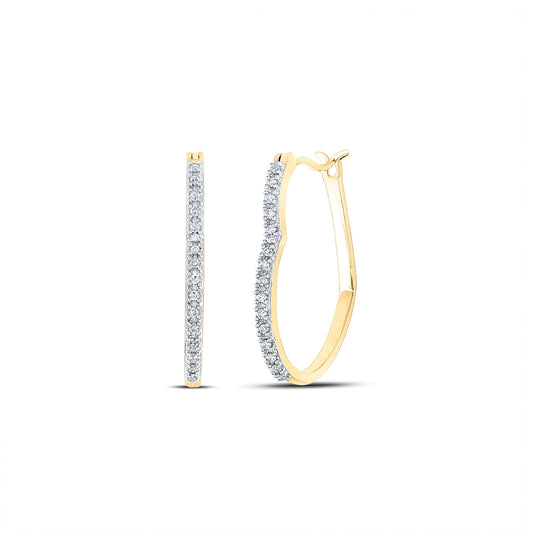10K Yellow Gold Womens Round Diamond Heart Hoop Earrings 1/8 Cttw, Length: 0.79 In, Width: 0.04 In
