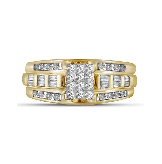 14K Yellow Gold Princess Diamond Cluster Bridal Wedding Engagement Ring 1/2 Cttw, Womens Size: 5-10